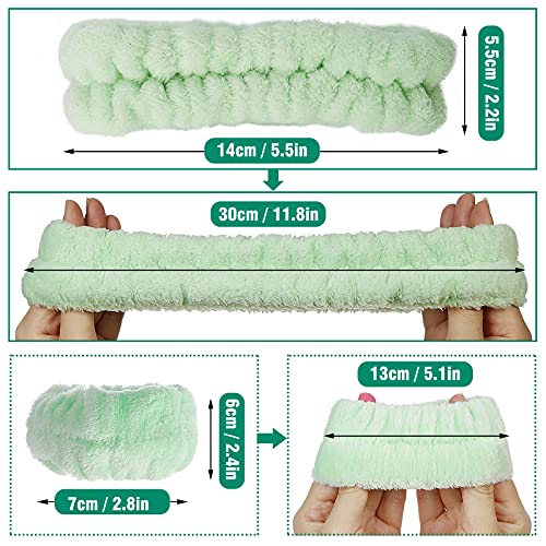 Luluo Spa Headband Women Microfiber Facial Makeup Hairband with Wristbands Elastic Fluffy Face Washing Headband Skin Care Green Spa Headbands