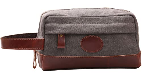 IBLUE Toiletry Bag Leather and Canvas Travel Dopp Kit Bathroom Shaving Organizer for Men&Women Travel Accessories,B03 (BLACK)