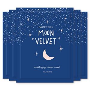 FACETORY Moon Velvet Moisturizing Cream with Jojoba Oil Sheet Mask - Moisturizing, Brightening, and Anti-Aging (Pack of 5)