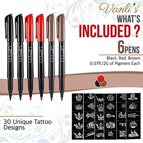 Vanli’s Temporary Tattoo Markers - Skin-Safe Markers - Washable Markers - Fake Tattoo Kit with 6 Body Art Pens & 30 Tattoo Stencils - Stocking Stuffers for Teens - Easter Basket Stuffer