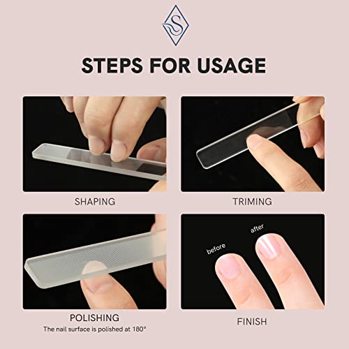 Upgrade Nano Glass Nail File Set 2PC Nail Buffer for Natural Nails, Crystal Nail File Polisher for Nail Care, Professional Manicure Set(Black and White)