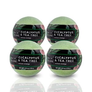 nature’s beauty eucalyptus & tea tree bath bomb multi-pack- natural hand crafted, non-staining, luxury fizzy spa bomb, sooth + restore skin, made w/ coconut oil & witch hazel, 4.6oz (4 pack)