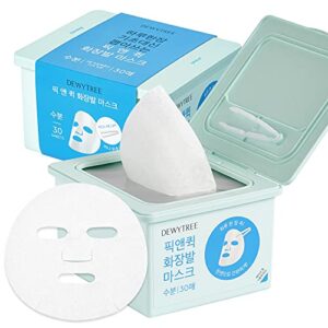 dewytree hyaluronic acid moisturizing mask sheet for perfect makeup, dispenser type refreshing aqua mask 30 sheet – pick and quick, enriched with amino acids for hydrating and removing dead skin cells