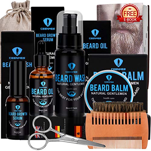 Beard Grooming Kit with Beard Oil Beard Wash Beard Balm Beard Growth Serum Unique Gifts Beard Growth Kit for Boyfriend