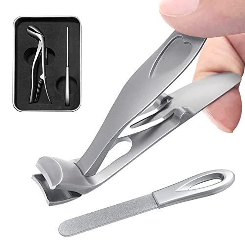 A Special Nail Clippers of SGNEKOO Angled Bent Head Super Sharp Wide Jaw Opening for Hard/Thick Fingernails and Toenails Nail Cutter Trimmer for Men Women Seniors (Silver/2P-1)