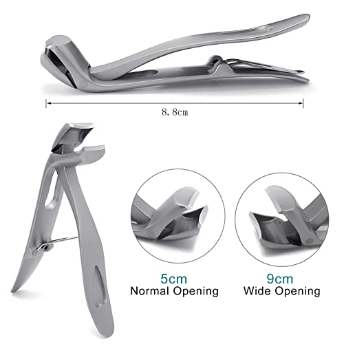 A Special Nail Clippers of SGNEKOO Angled Bent Head Super Sharp Wide Jaw Opening for Hard/Thick Fingernails and Toenails Nail Cutter Trimmer for Men Women Seniors (Silver/2P-1)