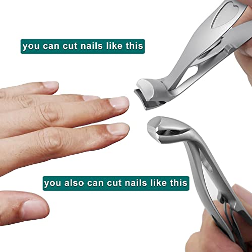 A Special Nail Clippers of SGNEKOO Angled Bent Head Super Sharp Wide Jaw Opening for Hard/Thick Fingernails and Toenails Nail Cutter Trimmer for Men Women Seniors (Silver/2P-1)