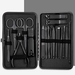 DAIKMZ 7/10/16/18 Pcs Manicure Cutters Nail Clipper Set Household Stainless Steel Ear Spoon Nail Clippers Pedicure Nail Scissors Tool (Color : 16pcs Black)