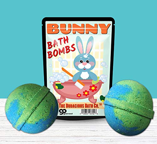 Gears Out Bunny Bath Bombs - Cute Rabbit Design - XL Bath Fizzers for Kids - Green and Blue, Mermaid Kiss Scent, 2 pk