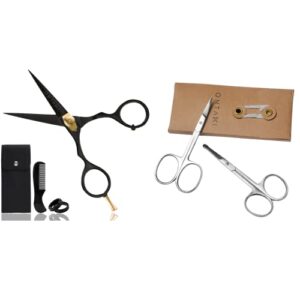 ontaki 3 scissors pack – 1 japanese steel beard & mustache scissors with comb – 2 facial grooming nose hair scissors – 1 curved blade tip & 1 safety blunt rounded tip
