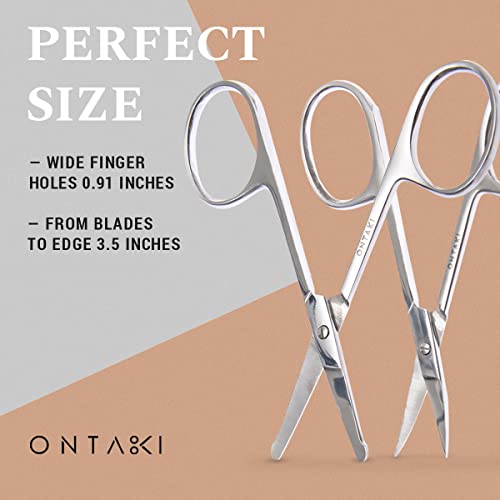 ONTAKI 3 Scissors pack - 1 Japanese Steel Beard & Mustache Scissors With Comb - 2 Facial Grooming Nose Hair Scissors - 1 Curved Blade Tip & 1 Safety Blunt Rounded Tip