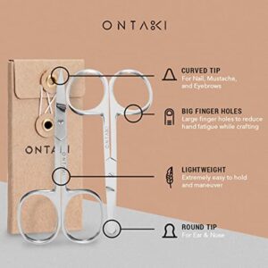 ONTAKI 3 Scissors pack - 1 Japanese Steel Beard & Mustache Scissors With Comb - 2 Facial Grooming Nose Hair Scissors - 1 Curved Blade Tip & 1 Safety Blunt Rounded Tip