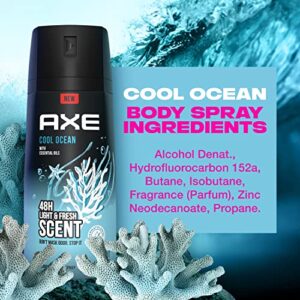 AXE Dual Action Body Spray Deodorant for Long Lasting Odor Protection Cool Ocean All Day Fresh Scent Mens Deodorant Formulated Without Aluminum 4 oz 4 count