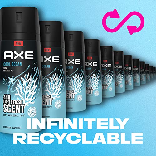 AXE Dual Action Body Spray Deodorant for Long Lasting Odor Protection Cool Ocean All Day Fresh Scent Mens Deodorant Formulated Without Aluminum 4 oz 4 count