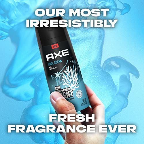 AXE Dual Action Body Spray Deodorant for Long Lasting Odor Protection Cool Ocean All Day Fresh Scent Mens Deodorant Formulated Without Aluminum 4 oz 4 count