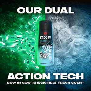 AXE Dual Action Body Spray Deodorant for Long Lasting Odor Protection Cool Ocean All Day Fresh Scent Mens Deodorant Formulated Without Aluminum 4 oz 4 count