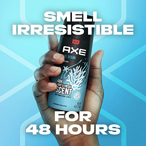 AXE Dual Action Body Spray Deodorant for Long Lasting Odor Protection Cool Ocean All Day Fresh Scent Mens Deodorant Formulated Without Aluminum 4 oz 4 count