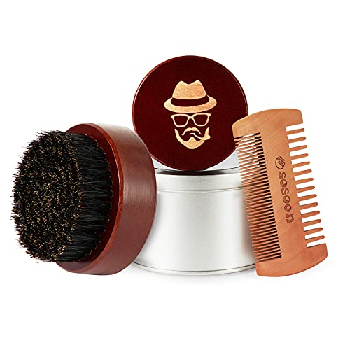 Beard Brush, 100% Boar Bristle Black Walnut Wood Beard Comb Brush for Men To Tame and Soften Your Facial Hair