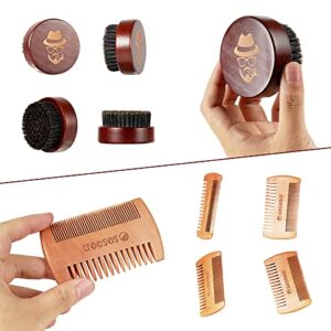 Beard Brush, 100% Boar Bristle Black Walnut Wood Beard Comb Brush for Men To Tame and Soften Your Facial Hair