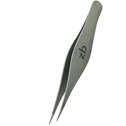 Ingrown Hair Tweezers by Zizzili Basics - Surgical Grade Stainless Steel Fine Pointed Tweezer - Precision Aligned Tips for Splinter, Eyebrow & Facial Hair Removal - with Bonus Tip Guard & Carry Pouch