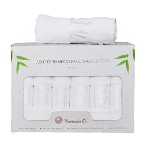 marmaris co. face wash cloth, luxury, soft bamboo washcloths for your face and body, set of 6 white washcloths, face towels 12×12 facial towels, stocking stuffers for women