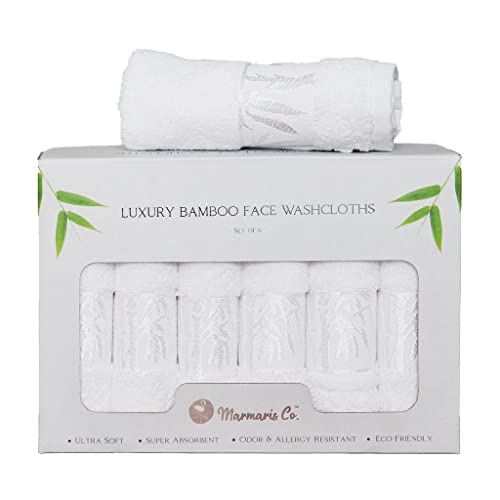 Marmaris Co. Face Wash Cloth, Luxury, Soft Bamboo Washcloths for Your Face and Body, Set of 6 White Washcloths, Face Towels 12x12 Facial Towels, Stocking Stuffers for Women