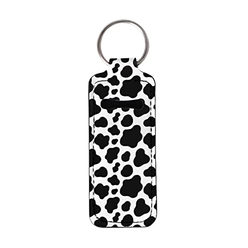 Babrukda 1 Pack Chapsticks Keychain Holder, Cow Print Black White Chapstick Holder Keychains, Portable Pocket for Chapstick Lip Balm, Chapstick Sleeve Pouch, Travel Accessories for Women Men Kids