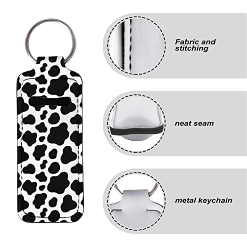 Babrukda 1 Pack Chapsticks Keychain Holder, Cow Print Black White Chapstick Holder Keychains, Portable Pocket for Chapstick Lip Balm, Chapstick Sleeve Pouch, Travel Accessories for Women Men Kids