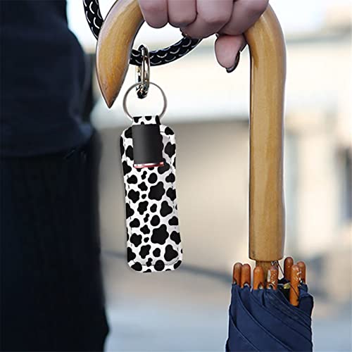 Babrukda 1 Pack Chapsticks Keychain Holder, Cow Print Black White Chapstick Holder Keychains, Portable Pocket for Chapstick Lip Balm, Chapstick Sleeve Pouch, Travel Accessories for Women Men Kids