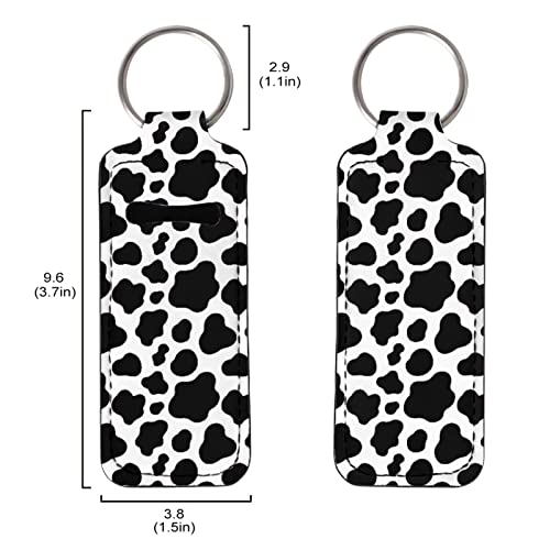 Babrukda 1 Pack Chapsticks Keychain Holder, Cow Print Black White Chapstick Holder Keychains, Portable Pocket for Chapstick Lip Balm, Chapstick Sleeve Pouch, Travel Accessories for Women Men Kids