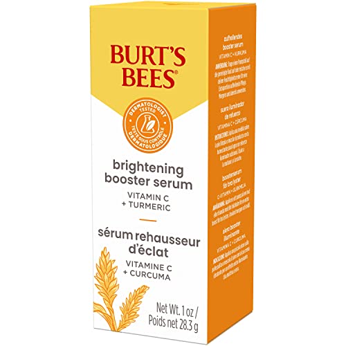 Burt's Bees Vitamin C Turmeric Face Serum, Brightens Skin & Visibly Reduces Dark Spots, Fine Lines & Wrinkles, Naturally Hydrating, Lightweight - Brightening Booster Serum (1 oz)