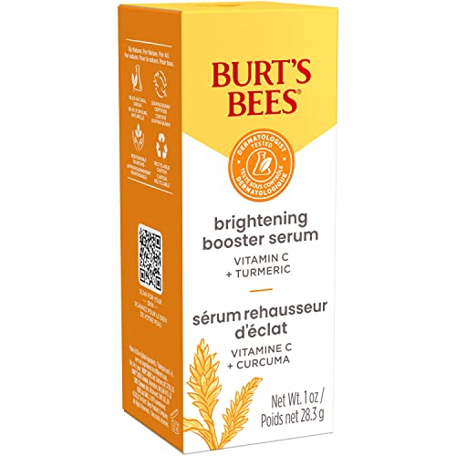 Burt's Bees Vitamin C Turmeric Face Serum, Brightens Skin & Visibly Reduces Dark Spots, Fine Lines & Wrinkles, Naturally Hydrating, Lightweight - Brightening Booster Serum (1 oz)