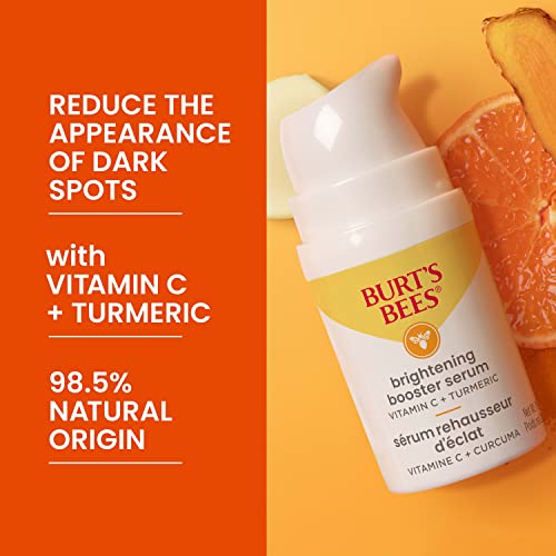 Burt's Bees Vitamin C Turmeric Face Serum, Brightens Skin & Visibly Reduces Dark Spots, Fine Lines & Wrinkles, Naturally Hydrating, Lightweight - Brightening Booster Serum (1 oz)