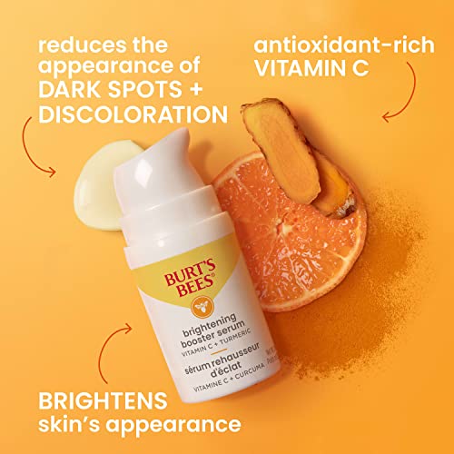 Burt's Bees Vitamin C Turmeric Face Serum, Brightens Skin & Visibly Reduces Dark Spots, Fine Lines & Wrinkles, Naturally Hydrating, Lightweight - Brightening Booster Serum (1 oz)