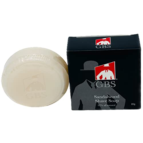 GBS Men's Sandalwood Shaving Soap 97% All Natural Enriched With Shea Butter and Glycerin, Creates Rich Lather Form, 3 Oz Pack of 1(1 Sandalwood Round Shaving Soap)