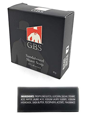 GBS Men's Sandalwood Shaving Soap 97% All Natural Enriched With Shea Butter and Glycerin, Creates Rich Lather Form, 3 Oz Pack of 1(1 Sandalwood Round Shaving Soap)