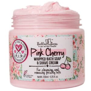 bella & bear pink cherry bath soap & shave cream, paraben free, no harmful chemicals, cruelty free, vegan, 6.7oz