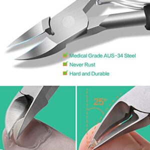 Toenail Clippers for Thick Nails, Large Nail Clippers for Thick & Ingrown Toenails Podiatrist Toenail Clippers Kits Stainless Steel Super Sharp Curved Blade Grooming Nail Tool for Man & Women