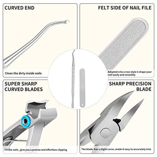 Toenail Clippers for Toenail Clippers for Thick Nails, Professional Nail Clippers for Thick & Ingrown Toenails,Stainless Steel Toenail Clipper Kits for Man & Seniors 4PCS