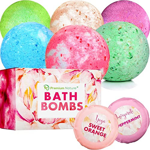 Bath Bombs - 6 Organic Essential Oil Bath Bomb Gift Set Handmade Spa Fizzies Bath Bomb, Natural Bath Bombs With Cocoa & Shea Butter, Moisturizes Dry Skin Premium Nature