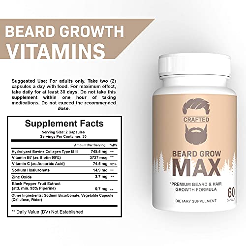 Beard Growth Pills | Beard Growth Vitamins | Beard Growth Supplement | Biotin & Collagen | Beard Pills | Beard Vitamins for All Hair Types | Beard Growth Biotin (1 Pack)