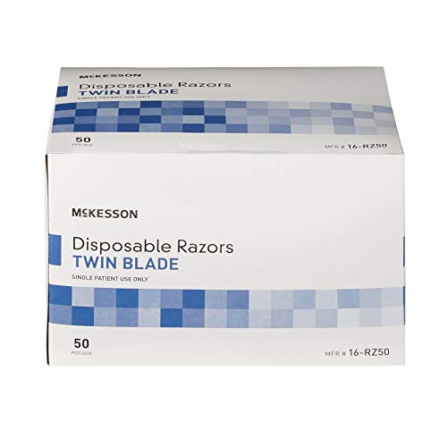 McKesson Disposable Razors, Shaving Razor, Twin Blade, Stainless Steel Blade, Blue, 50 Count, 2 Packs, 100 Total