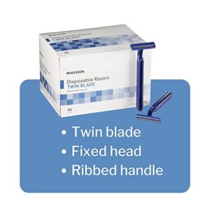 McKesson Disposable Razors, Shaving Razor, Twin Blade, Stainless Steel Blade, Blue, 50 Count, 2 Packs, 100 Total