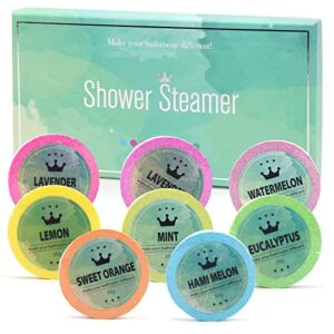 8pcs shower steamers, pletpet great fragrant aromatherapy shower steamers with essential oils for women men, shower bombs with box for relax