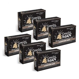 Grown Ass Man Co. Exfoliating Body Bars - Solid Soap Bar Rich Lather with Natural Oils & Gentle Scrub for Men - Plastic Free & Eco-Friendly, Natural & Organic Deep Clean for All Skin Types, 4oz Bar (Campfire King (Coarse Exfoliant), 6-Pack)