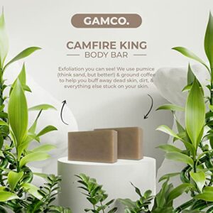 Grown Ass Man Co. Exfoliating Body Bars - Solid Soap Bar Rich Lather with Natural Oils & Gentle Scrub for Men - Plastic Free & Eco-Friendly, Natural & Organic Deep Clean for All Skin Types, 4oz Bar (Campfire King (Coarse Exfoliant), 6-Pack)