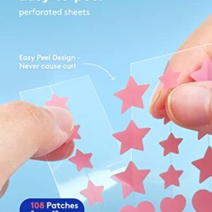 LitBear Acne Patch Pimple Patch, Pink Heart & Star Shaped Acne Absorbing Cover Patch, Hydrocolloid Acne Patches For Face Zit Patch Acne Dots, Tea Tree Oil + Centella (108 Count (Pack of 1))