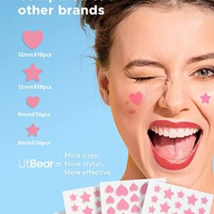 LitBear Acne Patch Pimple Patch, Pink Heart & Star Shaped Acne Absorbing Cover Patch, Hydrocolloid Acne Patches For Face Zit Patch Acne Dots, Tea Tree Oil + Centella (108 Count (Pack of 1))