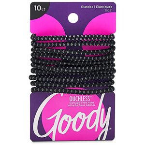 goody nonslip womens elastic hair tie – 10 count, black – 4mm for medium hair- ouchless hair accessories for women perfect for long lasting braids, ponytails and more – pain-free
