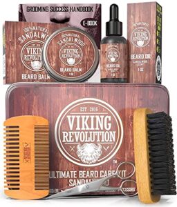 viking revolution beard grooming kit for men – ultimate beard kit – boar beard brush, wood beard comb, sandalwood beard balm, sandalwood beard oil, beard & mustache scissors
